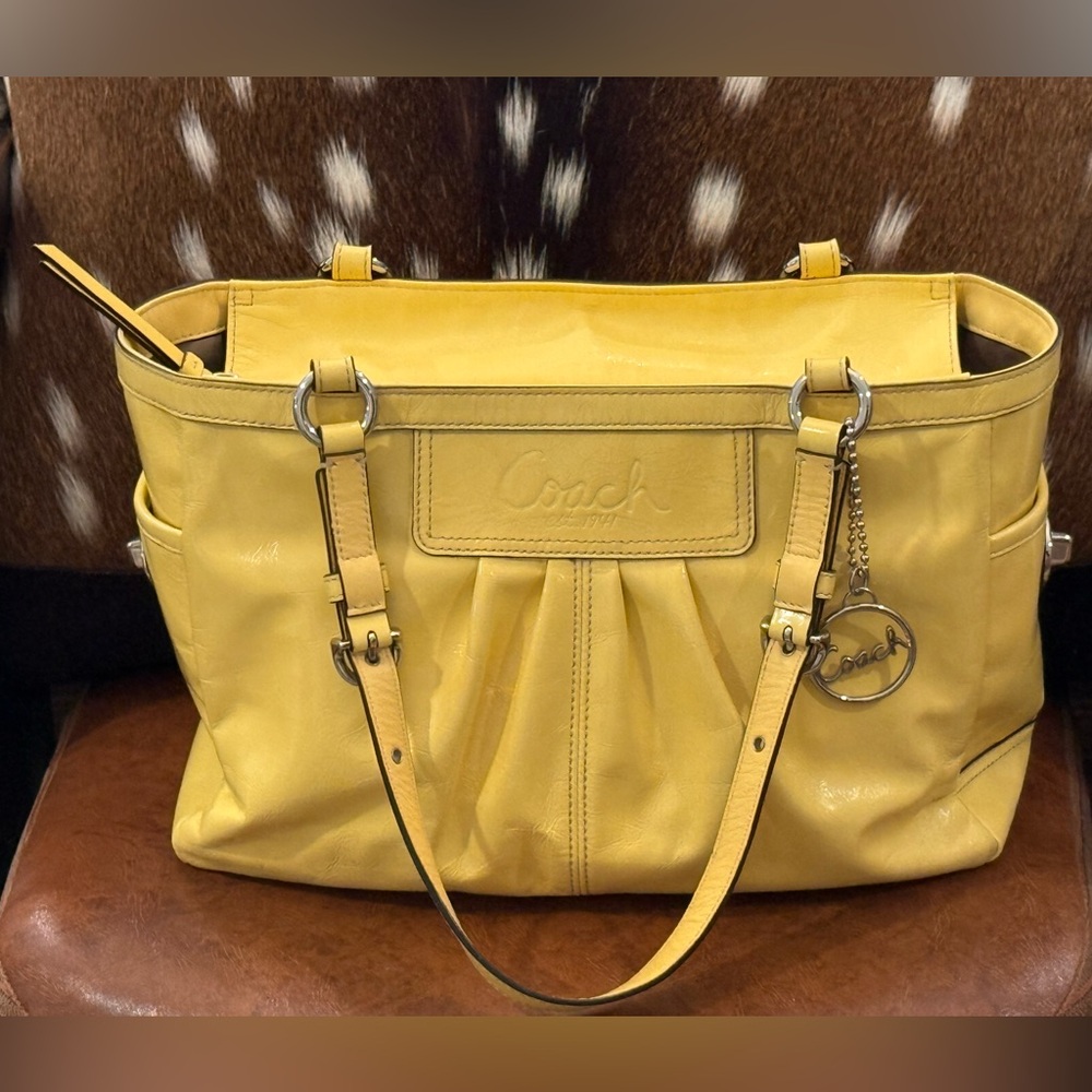 COACH Patent Yellow Gallery Tote with Coach Charm